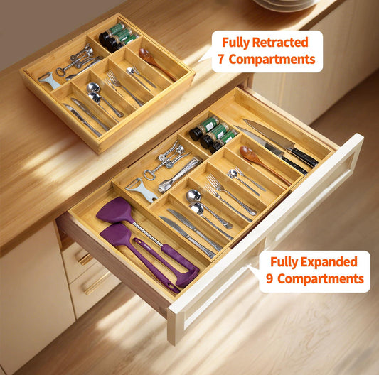 Premium Expandable Bamboo Cutlery Drawer Organizer