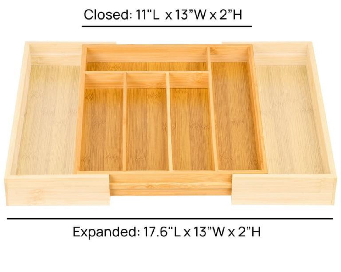 Premium Expandable Bamboo Cutlery Drawer Organizer