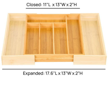 Premium Expandable Bamboo Cutlery Drawer Organizer
